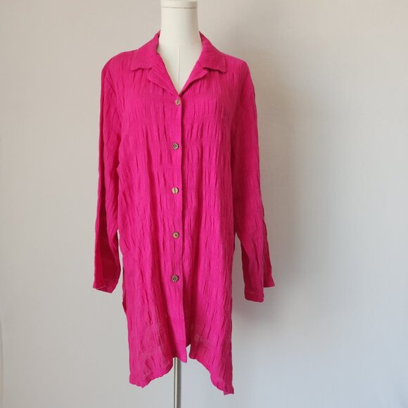Vintage David Dart Collection Linen Blend Crinkle Tunic Shirt Button-Up Pink - Picture 1 of 13